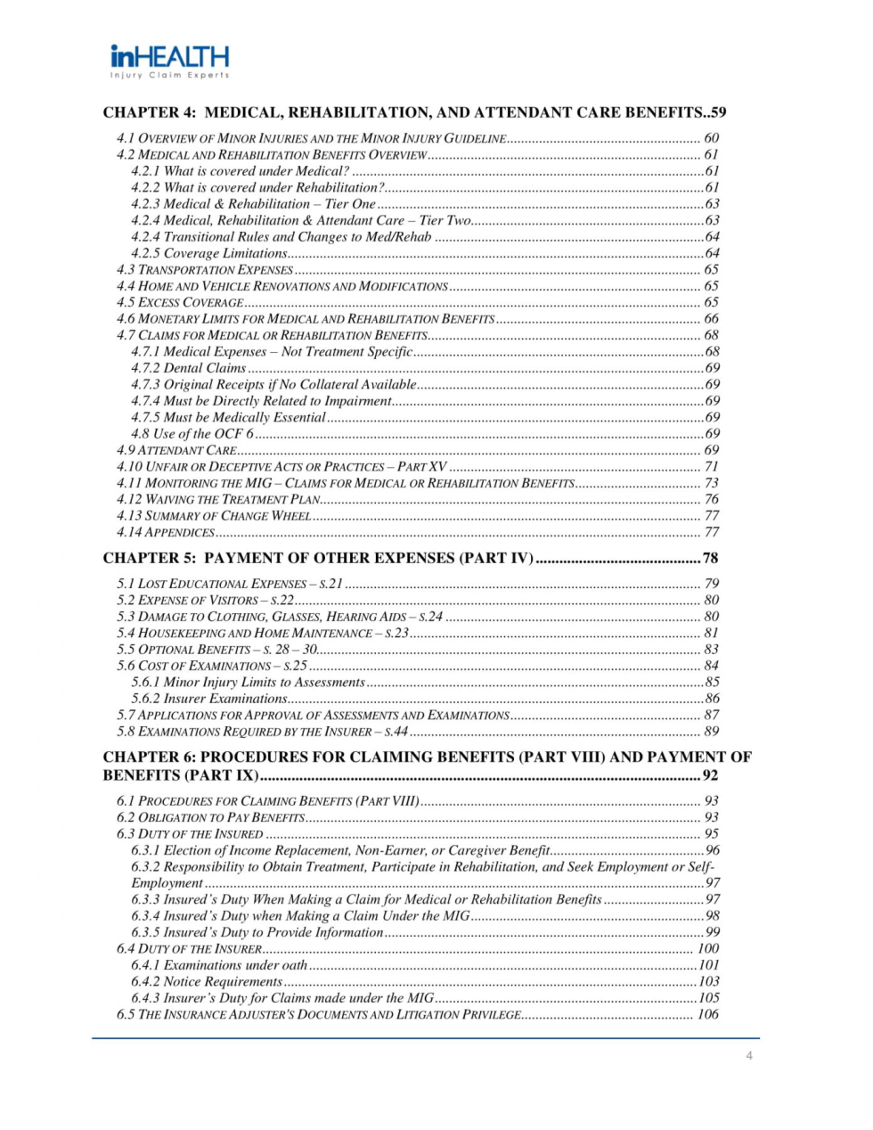 inHEALTH SABS 1 Manual - Table of Contents - inHEALTH